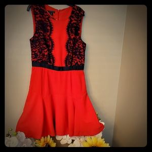 Lace color block dress with swing skirt
